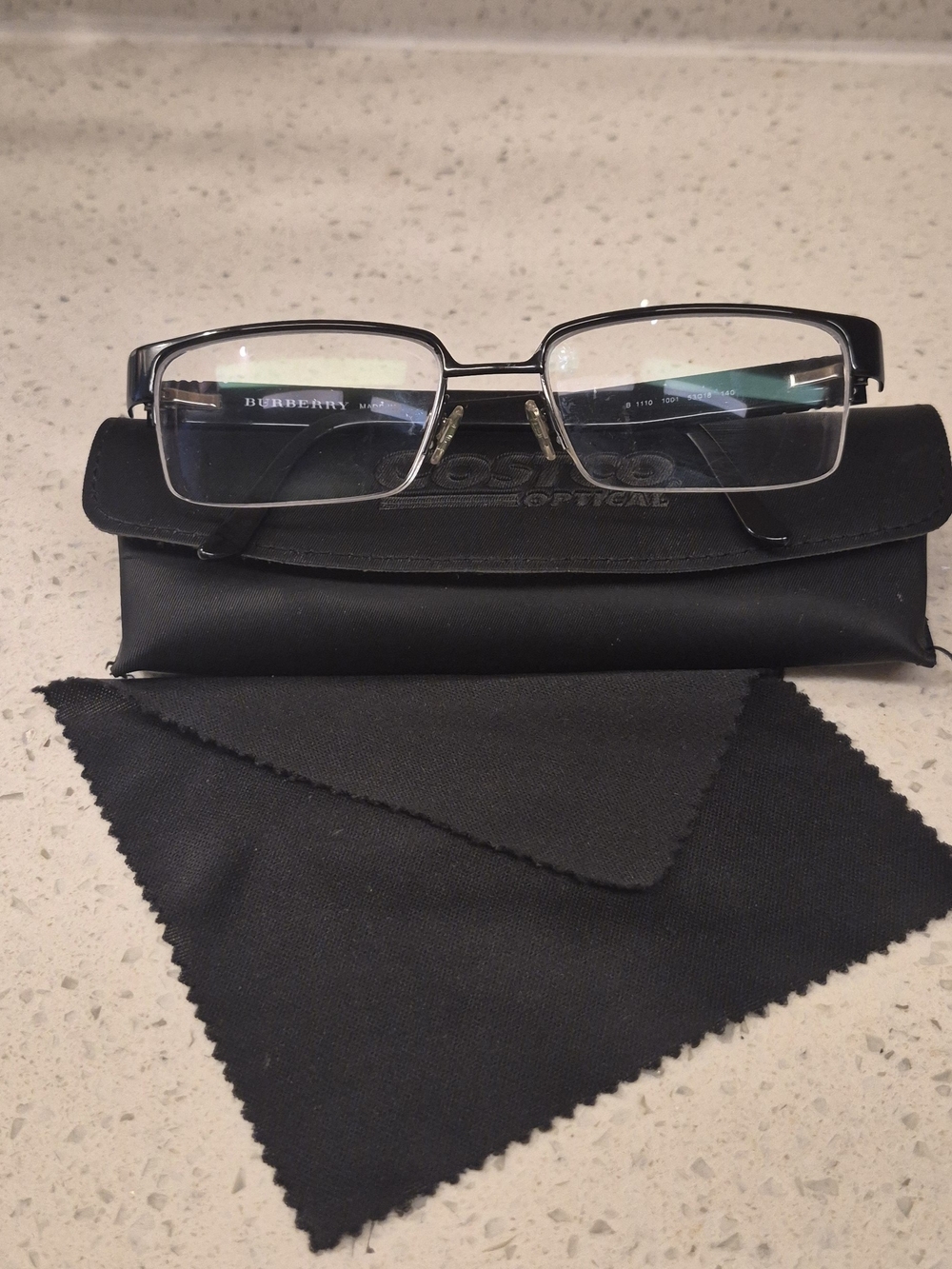 Burberry Men’s Black and Silver Rectangular Glasses